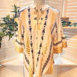 KASIA NEW GOLD / BLACK AZTEC BLOUSE SIZE SMALL RETAIL $140 OVERSIZED